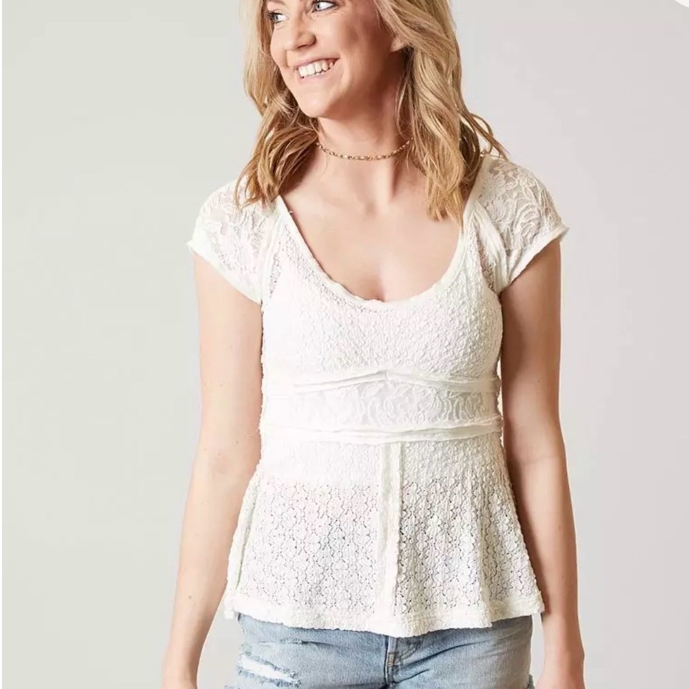 Free People Besties Tee Size Small Sheer Lace Whimsical Fairycore Boho